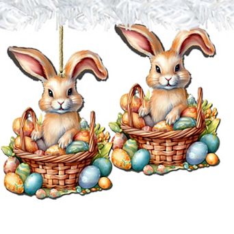 Easter Bunny Wooden Ornaments Set Of 2 By G. Debrekht