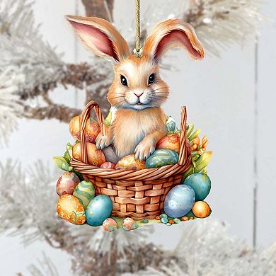 Easter Bunny Wooden Ornaments Set Of 2 By G. Debrekht