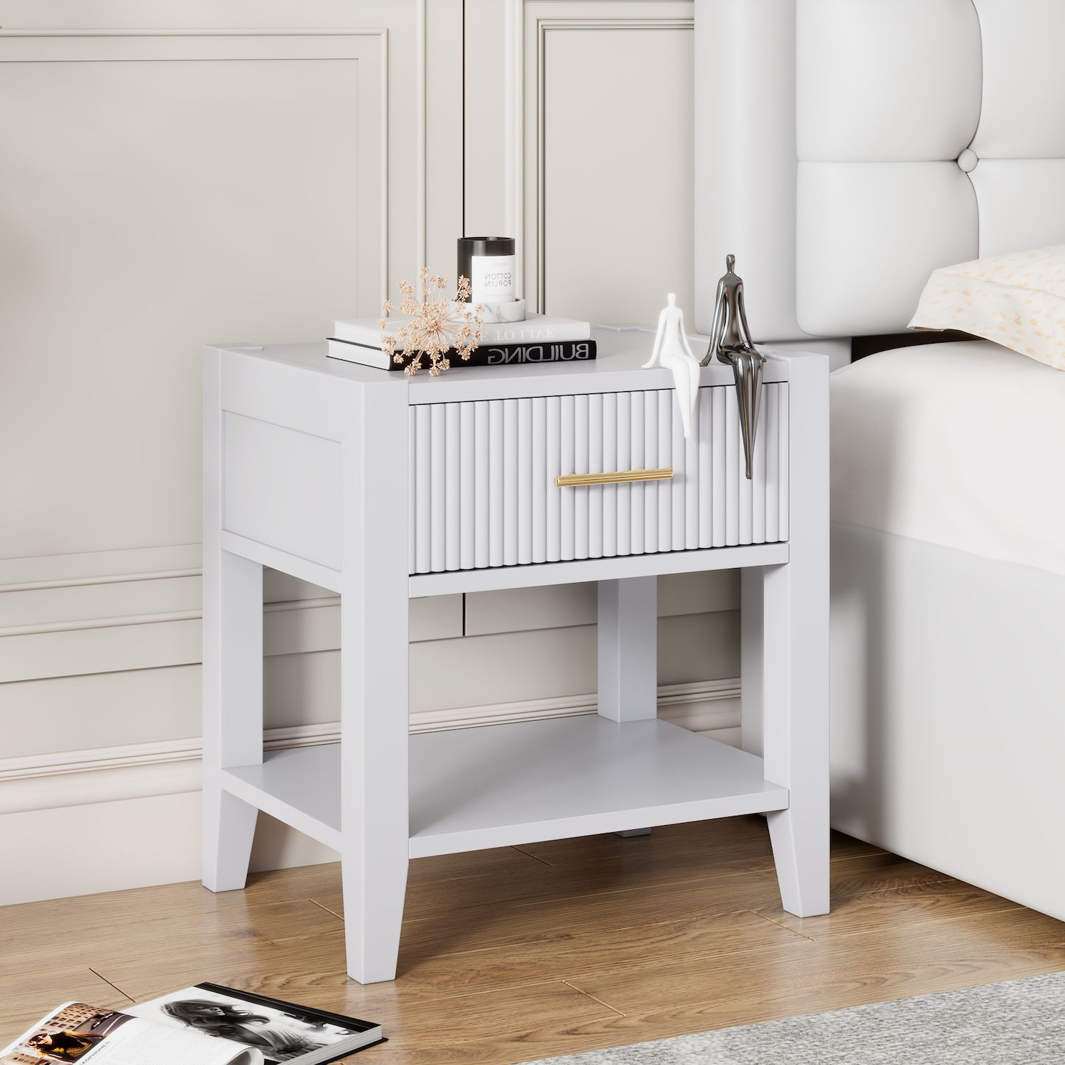 Merax Wooden Nightstand With A Drawer And An Open Storage