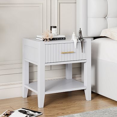 Merax Wooden Nightstand With A Drawer And An Open Storage