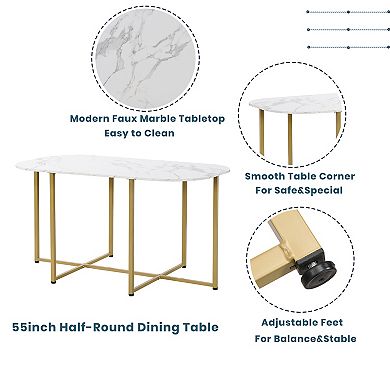 Merax Modern 7-piece Dining Table Set With Faux Marble Compact