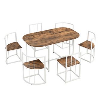 Merax Modern 7 pc Dining Table Set With Faux Marble Compact