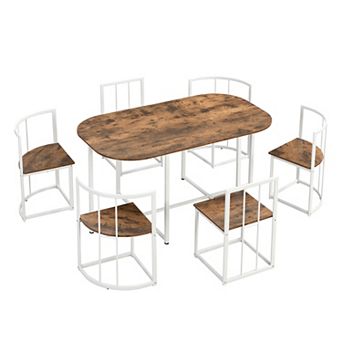 Merax Modern 7 pc Dining Table Set With Faux Marble Compact