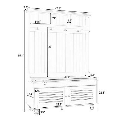 Merax 5-in-1 Entryway Bench With Shutter-shaped Doors, Coat Rack