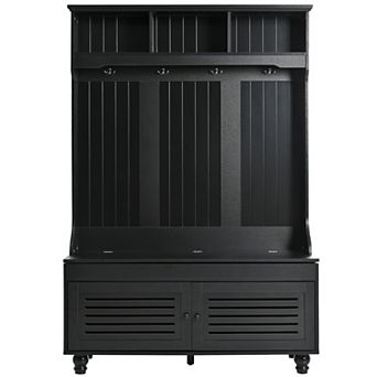 Merax 5-in-1 Entryway Bench With Shutter-shaped Doors, Coat Rack