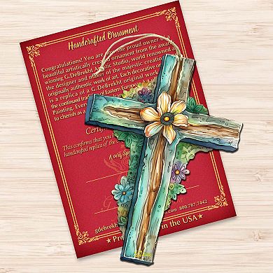 Teal Easter Cross Wooden Ornaments Set Of 2 By G. Debrekht