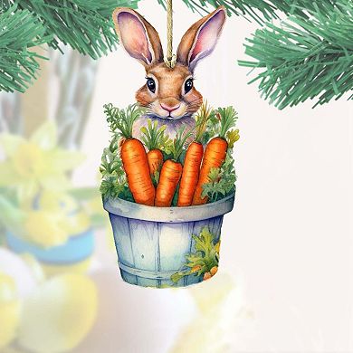 Bunny With Basket Of Carrots Wooden Ornament By G. Debrekht