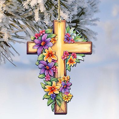 Garden Serenity Cross Wooden Ornaments By G. Debrekht