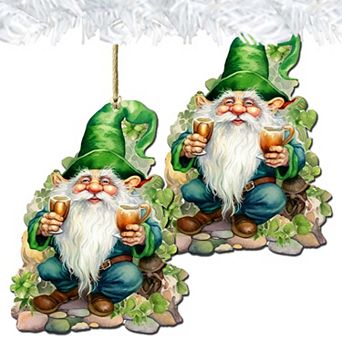 Lucky Leprechaun Wooden Ornaments Set Of 2 By G. Debrekht