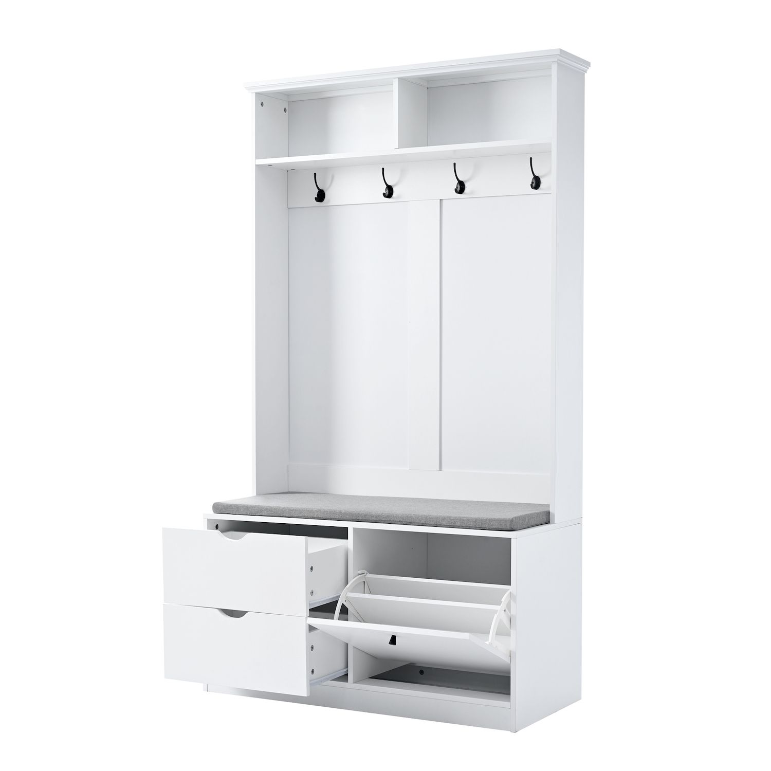 Entryway Hall Tree With Storage Bench Merax, White Farmhouse Hall