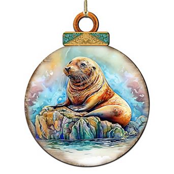 Sea Lion Wooden Ornaments Set Of 2 By G.debrekht