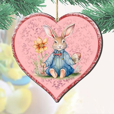 Easter Bunny Heart Wooden Ornaments Set Of 2 By G. Debrekht