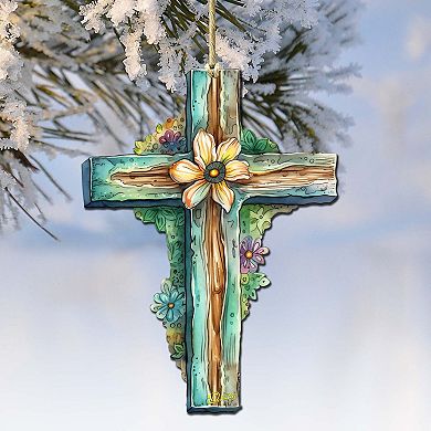 Teal Easter Cross Wooden Ornaments By G. Debrekht