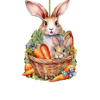 Easter Bunnies With Carrots Wooden Ornament By G. Debrekht