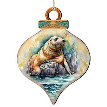Coastal Sea Lion Wooden Ornaments Set Of 2 By G.debrekht