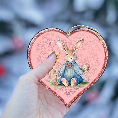 Easter Bunny Heart Wooden Ornaments By G. Debrekht