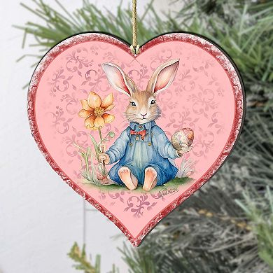 Easter Bunny Heart Wooden Ornaments By G. Debrekht