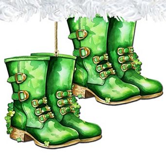 Irish Green Boots Wooden Ornaments Set Of 2 By G. Debrekht