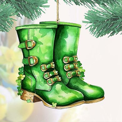 Irish Green Boots Wooden Ornaments Set Of 2 By G. Debrekht