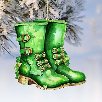 Irish Green Boots Wooden Ornament By G. Debrekht