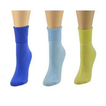 Women's 100% Combed Cotton Ankle Turn Cuff 3 Pair Pack