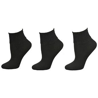 Women's 100% Combed Cotton Ankle Turn Cuff 3 Pair Pack