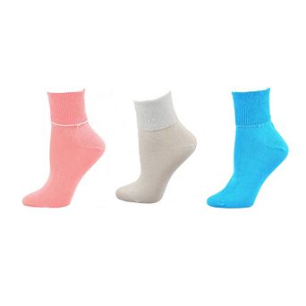 Women's 100% Combed Cotton Ankle Turn Cuff 3 Pair Pack