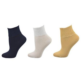 Women's 100% Combed Cotton Ankle Turn Cuff 3 Pair Pack