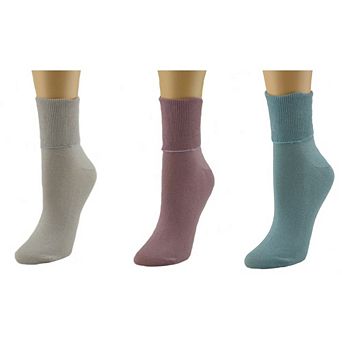 Women's 100% Combed Cotton Ankle Turn Cuff 3 Pair Pack