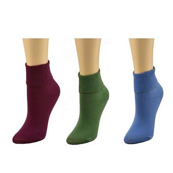 Women's 100% Combed Cotton Ankle Turn Cuff 3 Pair Pack