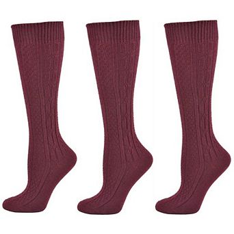 Classic Cable Knit Acrylic Knee High Socks 3 Pair Pack