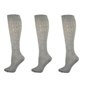 Classic Cable Knit Acrylic Knee High Socks 3 Pair Pack