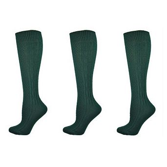 Classic Cable Knit Acrylic Knee High Socks 3 Pair Pack