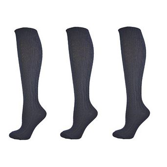 Classic Cable Knit Acrylic Knee High Socks 3 Pair Pack