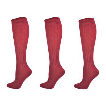Classic Cable Knit Acrylic Knee High Socks 3 Pair Pack