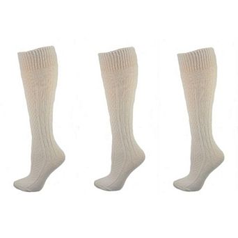 Classic Cable Knit Acrylic Knee High Socks 3 Pair Pack