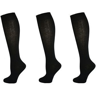 Classic Flat Knit Combed Cotton Knee High Socks 3 Pair Pack