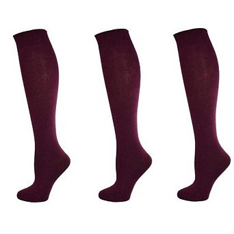 Classic Flat Knit Combed Cotton Knee High Socks 3 Pair Pack