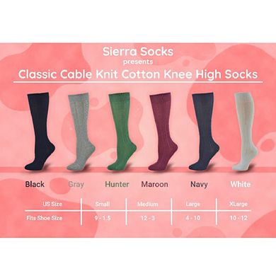 Classic Cable Knit Cotton Knee High Socks 3 Pair Pack