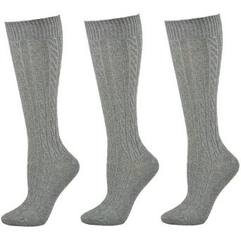 Classic Cable Knit Cotton Knee High Socks 3 Pair Pack