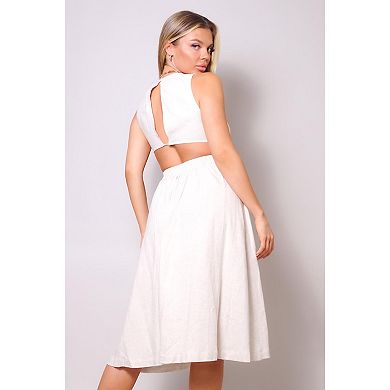 Sleeveless Back Cutout Linen Midi Dress