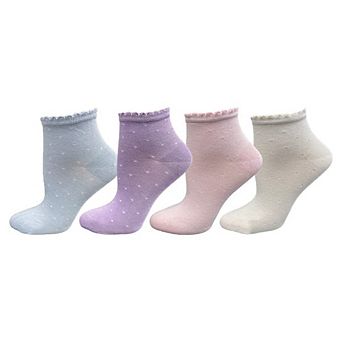 Women's Bamboo Socks - Low Cut Quarter Scalloped Edge Pastel Colors