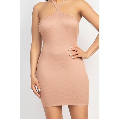 Halter Neck Ribbed Seamless Cut-out Dress