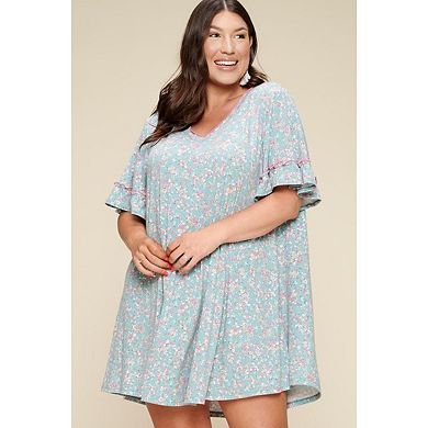 Plus Size Spring Floral Printed Lovely Swing Dress