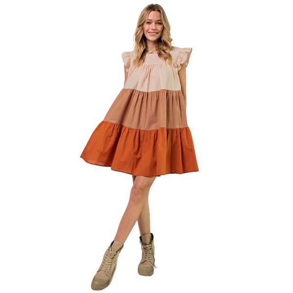 Poplin Tiered Color Block Dress