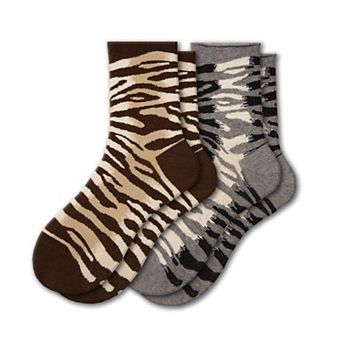 Zebra Pattern Hi Anklet Casual Cotton Womens 2 Pair Socks