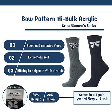 Bow Pattern Hi-bulk Acrylic Crew Women's Socks