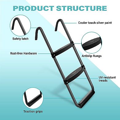 F.c Design Simple Deluxe Trampoline Ladder With Wide Skid-proof Steps, Universal Hook