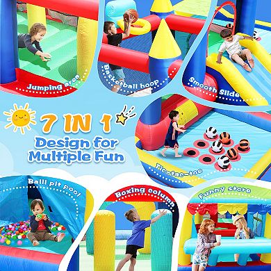 F.c Design 7 In 1 Inflatable Bounce House: With Ball Pit, Obstacles, & Toddler Jump Castle