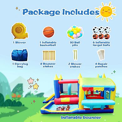 F.c Design 7 In 1 Inflatable Bounce House: With Ball Pit, Obstacles, & Toddler Jump Castle